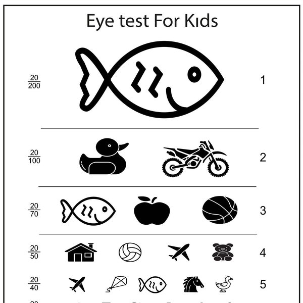 Eye test chart for kids. PRINT READY