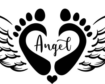 Ślad stopy dziecka, Aniołek Stopy dziecka SVG Natychmiastowe pobieranie SVG, PNG, eps, dxf, jpg cyfrowe pobieranie