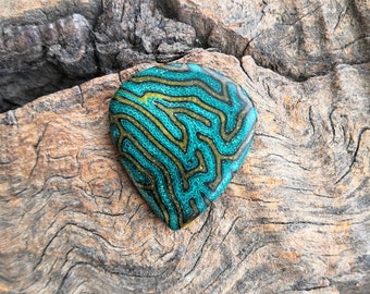 Micarta Guitar Pick - Turquoise & Yellow / Free USA shipments for orders over 35 usd and everywhere else for orders over 45 usd