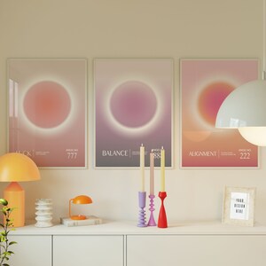 Angel Number Poster Set, Trendy Gradient Wall Art, Aura Poster, Gradient Aura Print for Spiritual Gifts for Women or Altar & Apartment Decor