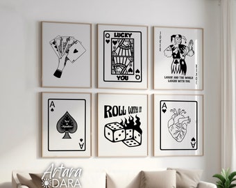 Trendy Wall Art, Lucky You Poster, Playing Card Print, Dice Wall Art, Ace of Hearts Art, Retro Wall Art, Ace of Spades, Trendy Home Decor