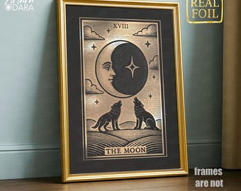 Gold Foil Tarot Card Print: The Moon, Mystical Wall Art