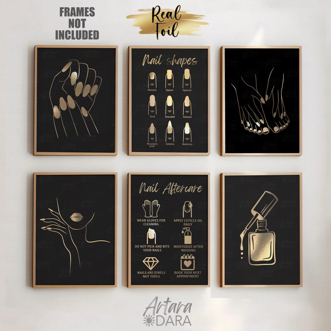 6 Nails Poster, Real Foil Print, Nails Salon Decor, Nail Shapes Art ...