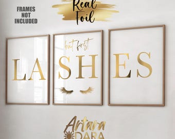 Golden Lashes Real Foil Poster, Beauty Salon Decor