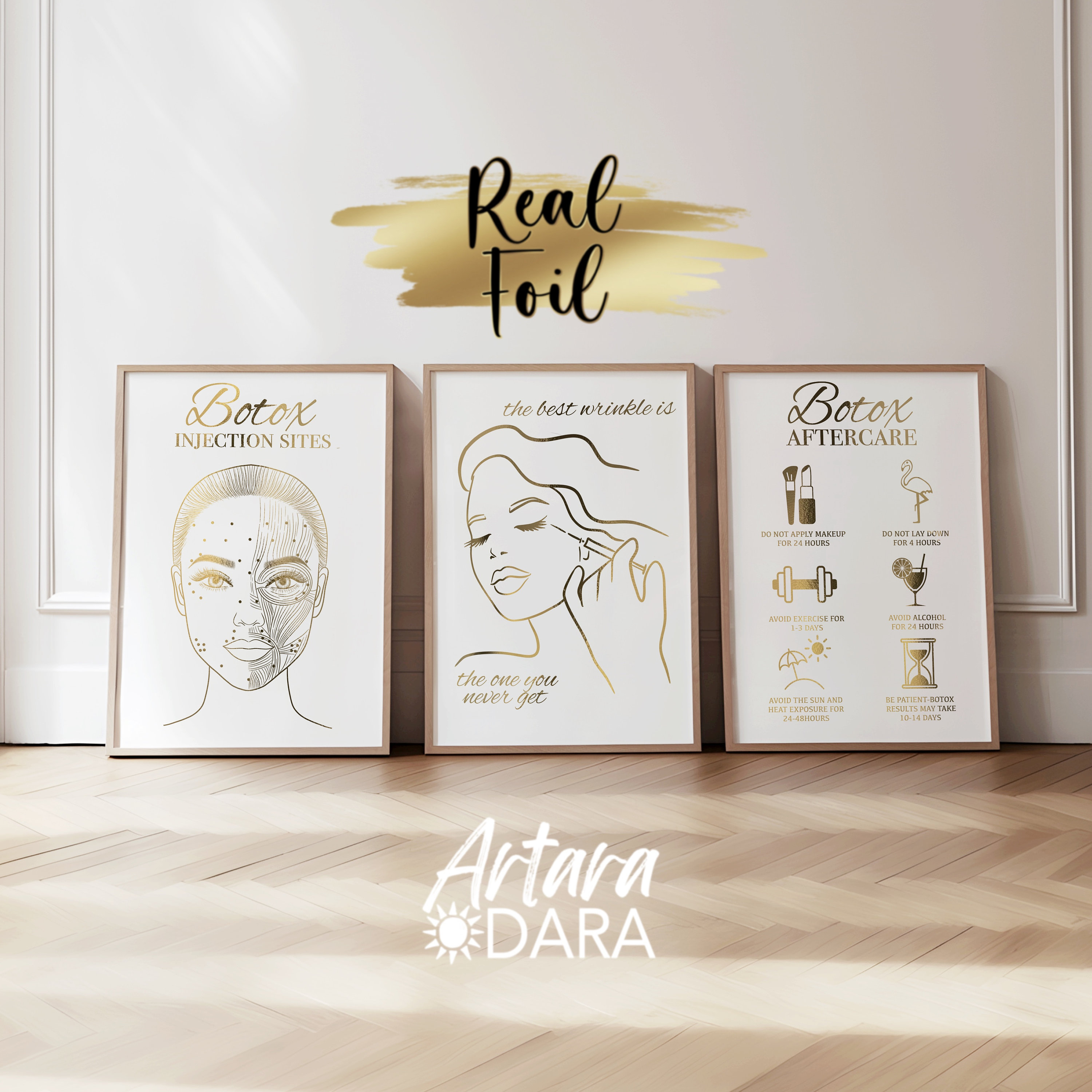 Real Gold Foil Botox Injection Sites & Aftercare Art Prints - Clinic ...