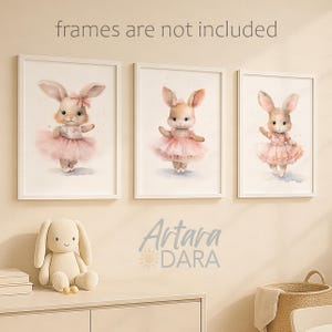 Hasenballett Poster, tanzender Hasen Druck, Ballerina Häschen Druck, Kinderzimmer Dekor, niedliche Kaninchen Ballerina, Baby Mädchen Zimmer Dekor