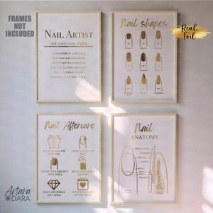 Nail Shapes Poster, Nail Aftercare Sign, Real Foil Print, Nail Anatomy Art, Nail Salon Decor, Manicure Salon Decor, Nail Artist Print