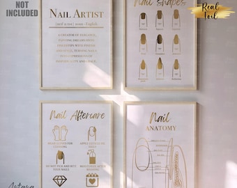 Nail Shapes Poster, Nail Aftercare Sign, Real Foil Print, Nail Anatomy Art, Nail Salon Decor, Manicure Salon Decor, Nail Artist Print