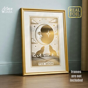Set of 3 Gold Foil Tarot Posters – Sun, Star, Moon Celestial Wall Art image 9