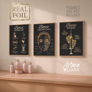 3 Botox Posters, Real Foil Print, Beauty Salon Decor, Botox Aftercare, Botox Journey, Botox Sites, Beauty Clinic Decor, Neurotoxin Guide
