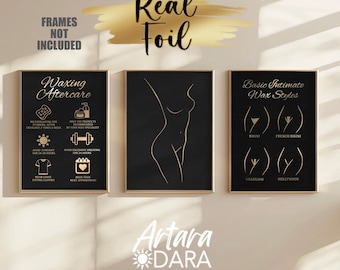 Real Foil Body Positive Art Prints, Waxing Aftercare & Styles, Minimalist Female Form, Salon Decor