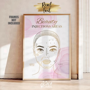 Beauty Injection Area, Real Foil Print, Botox Sites, Filler Area, Botox Poster, Dermal Filler Art, Beauty Salon Decor, Beautician Gift