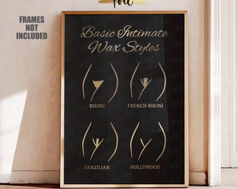 Gold Foil Waxing Salon Poster: Brazilian Wax, Hair Removal Art