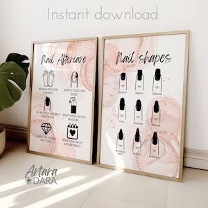 Nails Salon Decor, Nails Guide Art, Nails Tech Print, Manicure Posters, Nail Shape Print, Nail Aftercare Art, Nail Artists Gift, Beauty Art