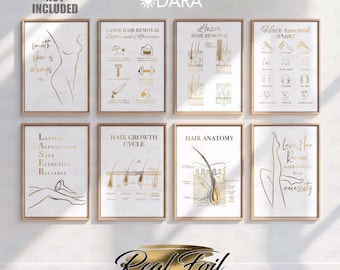 Laser Hair Removal, Real Foil Print, Hair Removal Print, Laser Salon Decor, Hair Anatomy, Hair Growth Cycle, Laser Tech Poster, Laser Quotes