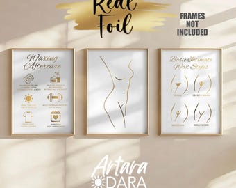 Gold Foil Waxing Poster Set, Esthetician Salon Decor