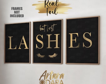 Lashes Real Foil Print Set, Salon Decor, Eyelash Extension Art, Beauty Room Wall Art (Frames Not Included