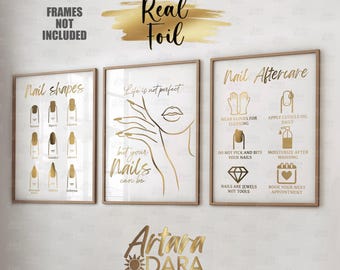 Nails Salon Decor, Nail Tech Poster, Real Foil Print, Nails Aftercare Art, Nail Technician Gift, Nails Quotes, Nails Shapes Art, Beauty Art