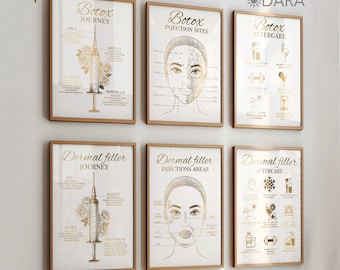 Botox & Filler Poster Set of 6, Aftercare,  Areas and Journey, Real Foil Print (unframed)