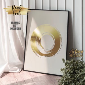 Impressão abstrata dourada, pôster de folha real, arte abstrata circular, decoração de parede minimalista, decoração de casa em ouro branco, arte de parede sofisticada, pôster moderno