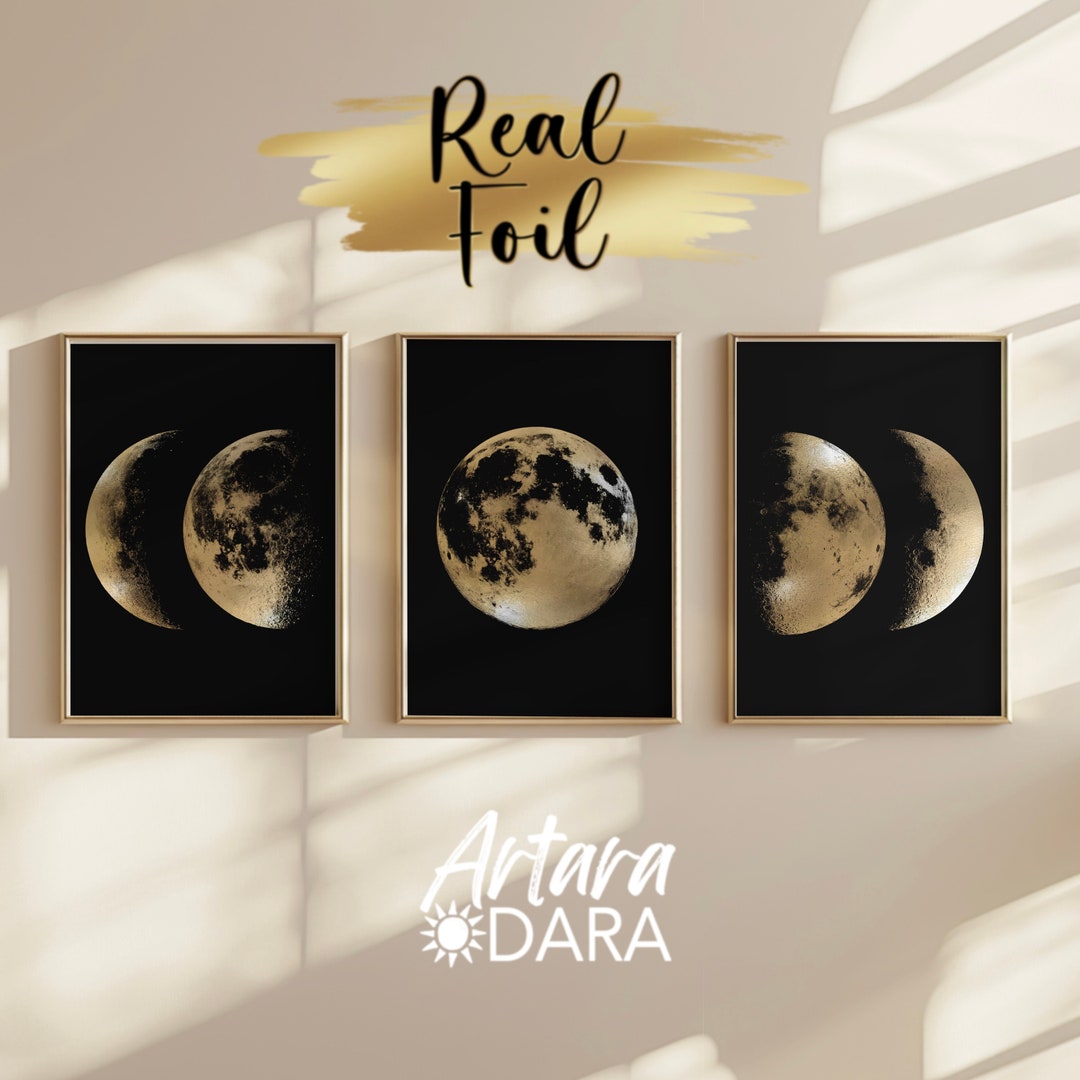 Gold Foil Moon Phases Print, Lunar Wall Art, Set of 3 - Etsy UK