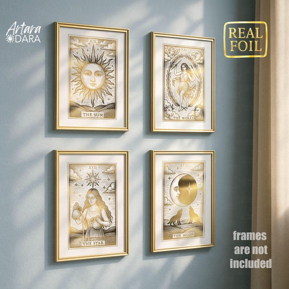 Gold Foil Tarot Card Print Set | Celestial Mystical Decor