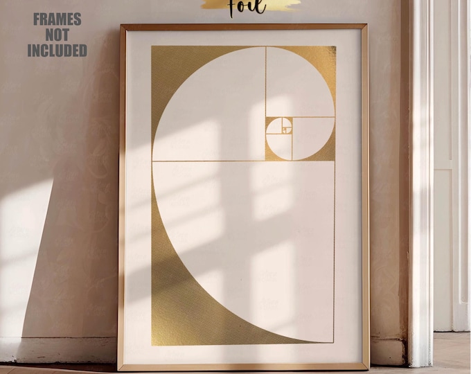 Golden Ratio Foil Art Print, Fibonacci Sequence Wall Decor, Geometric Art, Math Poster
