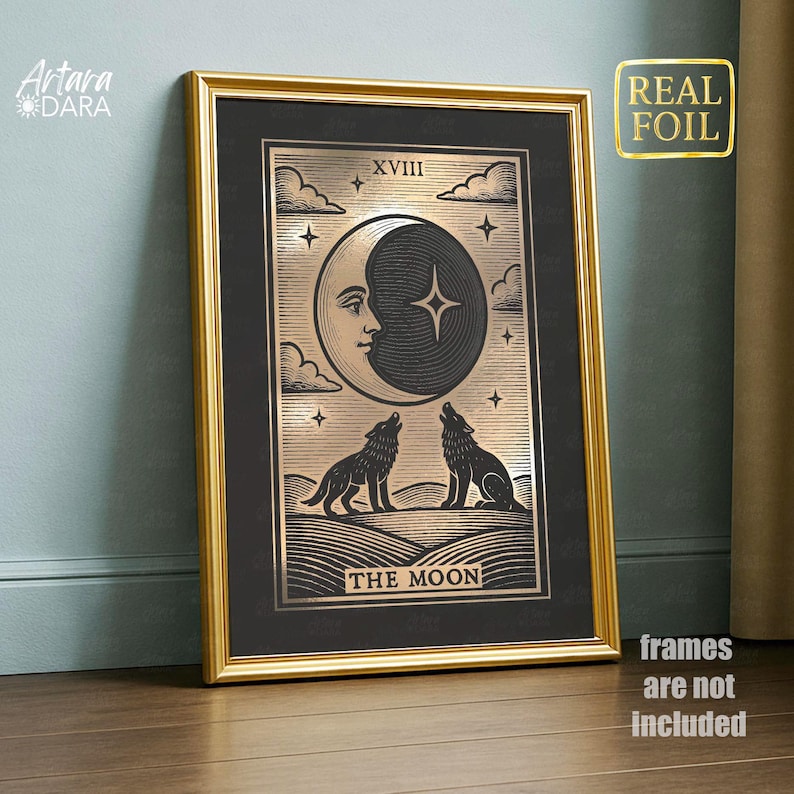 Set of 3 Gold Foil Tarot Posters – Sun, Star, Moon Celestial Wall Art image 8