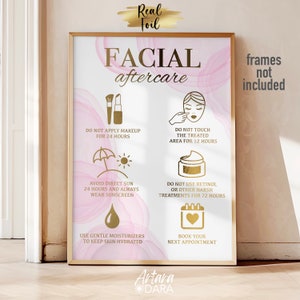 Facial Aftercare, Real Foil Print, Beauty Salon Decor, Facial Treatments, Beauty Wall Art, Med Spa Decor, Aesthetic Poster, Beautician Gift