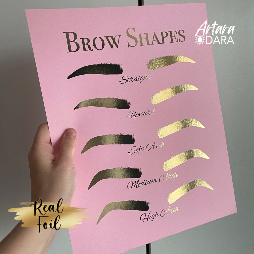 Brow Shapes Poster, Real Foil Print, Pink Gold Brow, Brow Technician