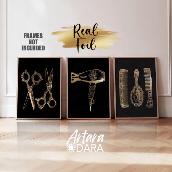 Hair Salon Decor, Echte Goldfolie Druck, Friseur Geschenk, 3er-Set