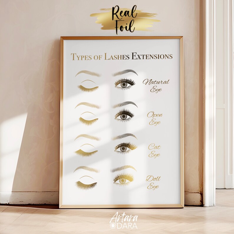Lashes Poster, Beauty Salon Decor, Real Foil Print, Lash Extensions