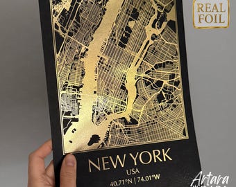 Poster stadsplan met goudfolie New York – Elegante muurkunst NYC (niet ingelijst)