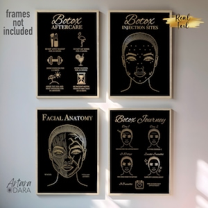 4 Botox Posters, Facial Anatomy, Botox Aftercare, Botox Journey, Botox Sites, Real Foil Print, Beauty Clinic Decor, Med Spa Print, Botox Art