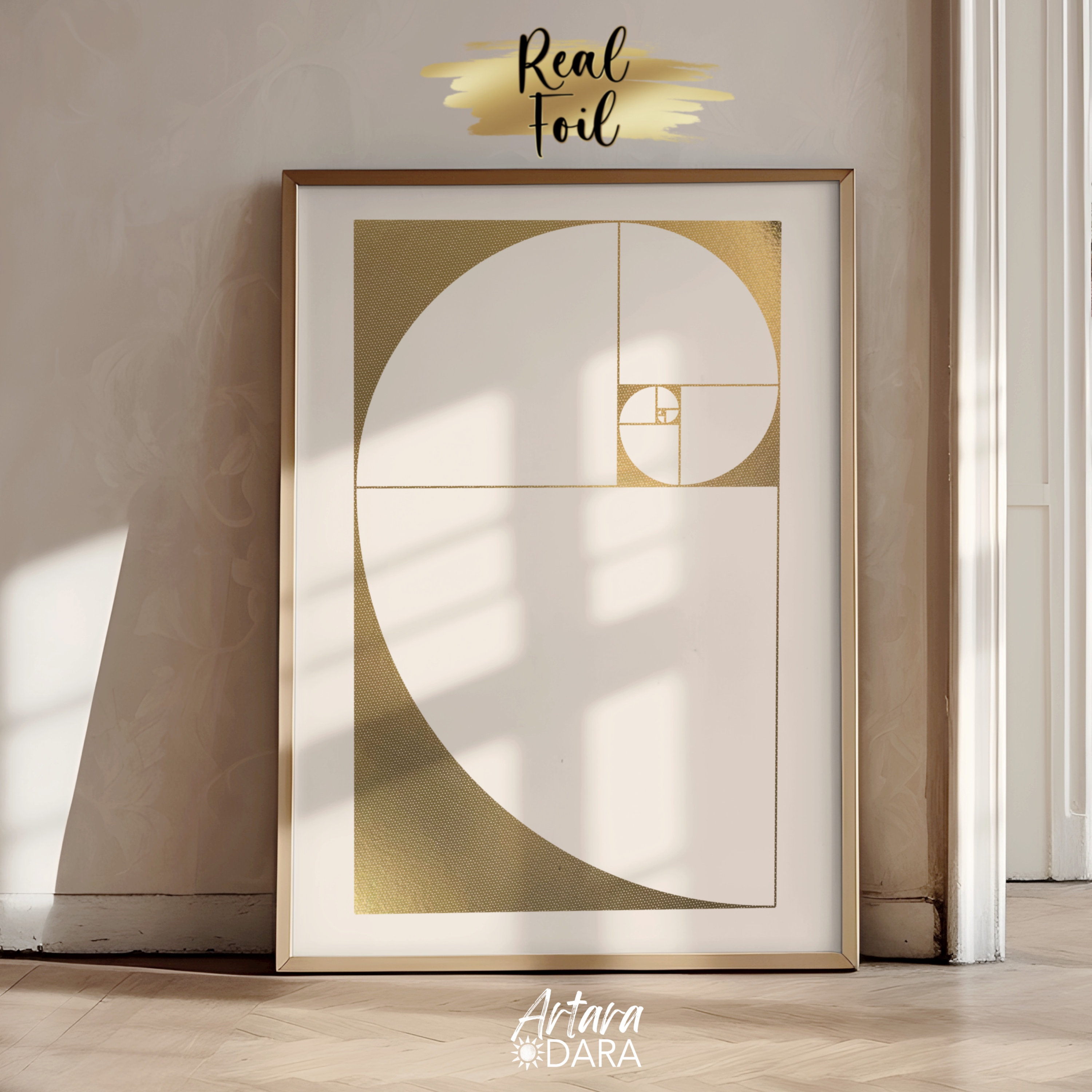Golden Ratio Art Fibonacci Spiral Print Real Foil Art Gold - Etsy