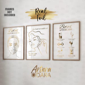 Real Gold Foil Botox Injection Sites & Aftercare Art Prints - Clinic Decor
