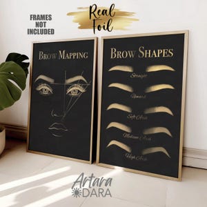 Decoración de salón de cejas, arte de microblading, impresión de láminas metálicas, diseño de dos cejas, impresiones de formas de cejas, mapeo de cejas, impresión de cejas, póster de tecnología de cejas