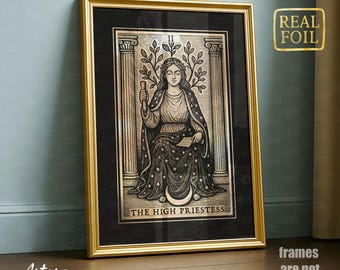 Gold Foil High Priestess Tarot Card Poster: Mystical Witchy Wall Art (Unframed