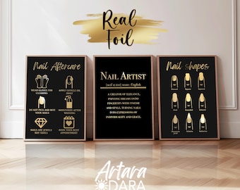 Nails Wall Art, Real Foil Print, Nail Salon Decor, Nail Aftercare Sign, Nail Shapes Poster, Manicure Salon Decor, Nail Artist Definition
