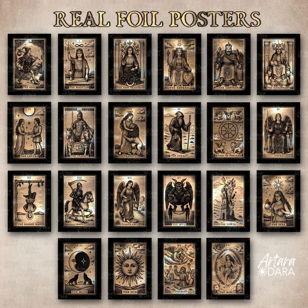 Gold Foil Tarot Poster Set – Custom Major Arcana Print (Unframed)