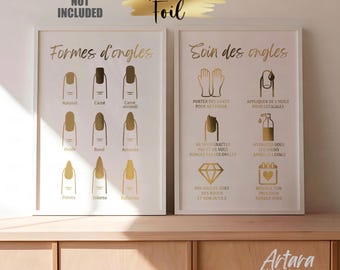Nails Salon Decor, Real Foil Print, Formes d'ongles, Soin Des Ongles, Nails Poster French, Beauty Salon Decor, Nail Shapes, Nail Aftercare