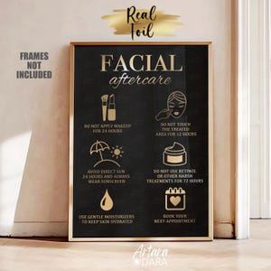 Facial Aftercare, Real Foil Print, Beauty Salon Decor, Skin Care Poster, Facial Wall Art, Medspa Decor, Dermatologist Gift, Aesthetic Poster