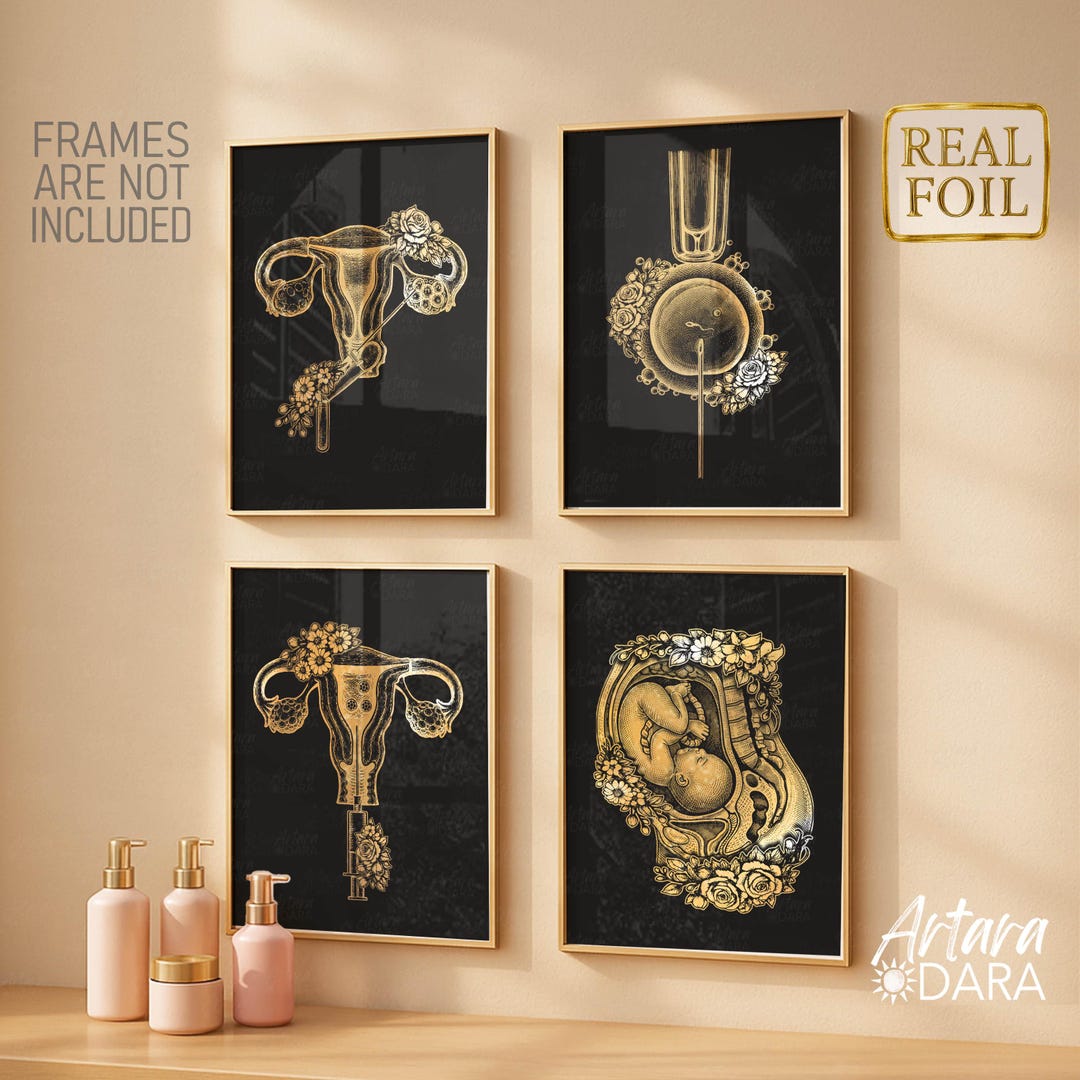 Gold Foil IVF Gynecology Posters Set of 4, OB-GYN Clinic Wall Decor ...