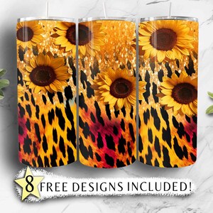 Sparkly Yellow Leopard Sunflower PNG, Glitter Leopard Tumbler, 20 oz Tumbler Wrap, Seamless Sunflower Tumbler PNG, Digital Download 734