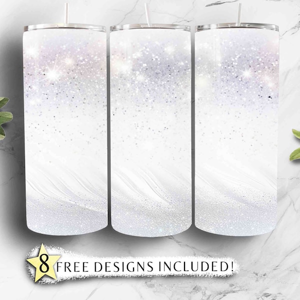 White Glitter Tumbler Designs, White Ombre Glitter Tumbler, 20oz Tumbler, Seamless, White Glitter Background PNG, Digital Download 630