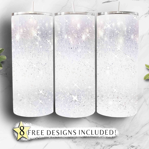 Sparkly White Glitter Tumbler wrap, Ombre Glitter Tumbler, 20oz Tumbler, Seamless PNG, White Glitter Background PNG, Digital Download 714