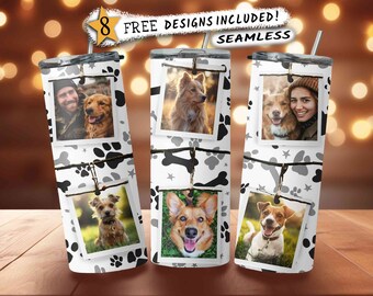 Add Your Own Pet Picture Custom Photo Tumbler Wrap Dog Mom PNG, Seamless Pattern, Sublimation Image for Digital Download 1913