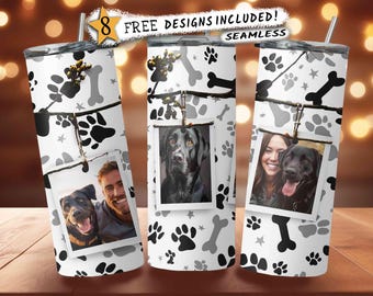 Add Your Own Pet Picture Custom Photo Tumbler Wrap Dog Mom PNG, Seamless Pattern, Sublimation Image for Digital Download 1923