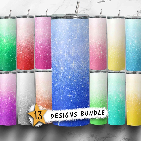 Glitter Ombre Tumbler Wrap Bundle, Bling 20 oz PNG Designs, Seamless Pattern png, 13 Sparkly Sublimation Designs for Digital Download 895