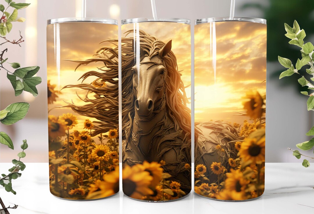 3D Wild Horse in Yellow Sunflowers Tumbler Wrap 20oz or 30oz Skinny ...